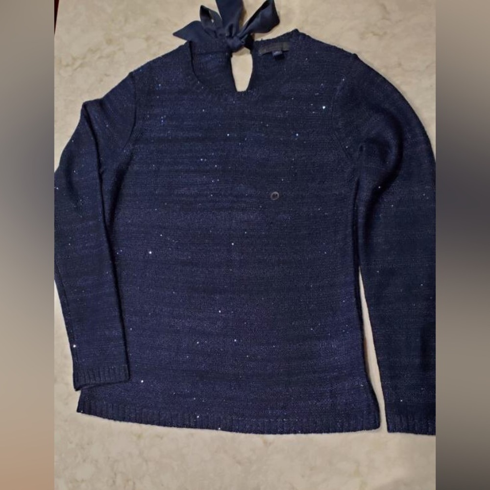 NWOT Brooks Brothers Navy Sequin Satin Tie Back Sweater Sz M